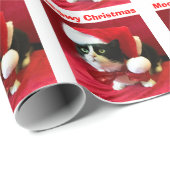 Weihnachten Pfirsiche Tuxedo Cat Wrapping Papier Geschenkpapier (Rolleneckpunkt)