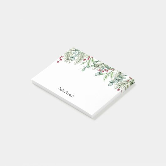 Weihnachten Pine Blätter und Rote Berries Urlaub Post-it Klebezettel (angewinkelt)