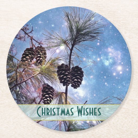 Weihnachten Pine cones unter einem Sternenhimmel Runder Pappuntersetzer (Vorderseite)