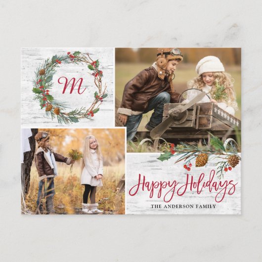 Weihnachten Pine Cons 2 FOTOS Birch Bark Holiday Postkarte (Vorderseite)