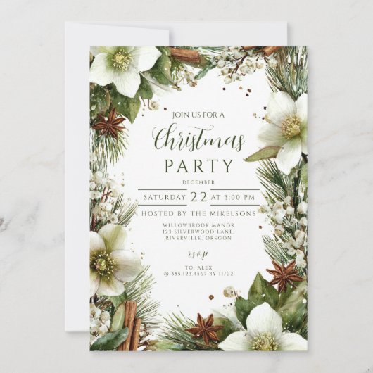 Weihnachten Pine Greenery Elegance Einladung (Vorderseite)
