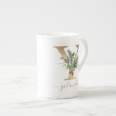 Weihnachten Pine Red Berries Gold Monogram Y Porzellantasse (Vorderseite Rechts)