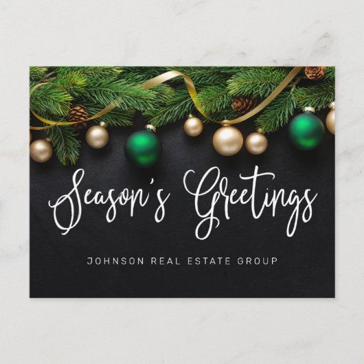 Weihnachten Pine Tree and Balls Hochzeit Grüße Postkarte (Vorderseite)