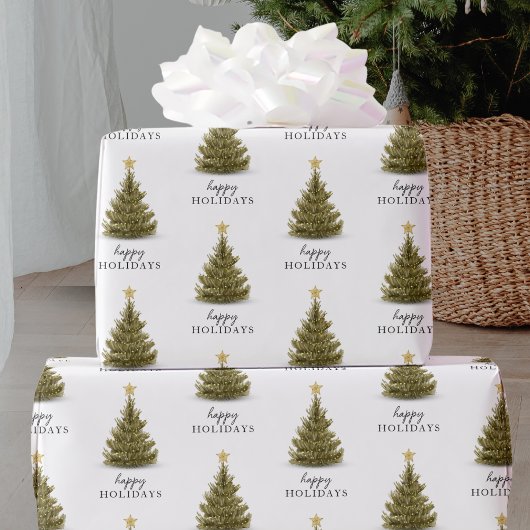 Weihnachten Pine Tree Happy Holidays Typografie Geschenkpapier