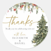 Weihnachten Pine Tree Lights Hochzeit Vielen Dank Runder Aufkleber (Vorderseite)
