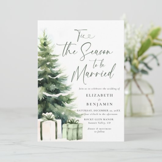 Weihnachten Pine Tree Rustikale Elegante Hochzeit Einladung (Stehend Vorderseite)