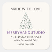 Weihnachten Pine Tree Seife Etikett Creme Holiday Quadratischer Aufkleber (Vorderseite)