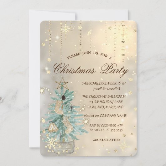 Weihnachten Pine Tree, Stern, Schneeflocken Weihna Einladung (Vorderseite)