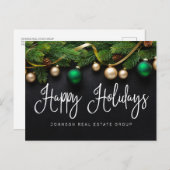 Weihnachten Pine Tree und Balls Happy Holidays Postkarte (Vorne/Hinten)