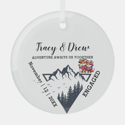 Weihnachten Pine Trees Couple Verlobt Black Ornament Aus Glas (Vorderseite)