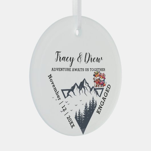 Weihnachten Pine Trees Couple Verlobt Black Ornament Aus Glas (Vorderseite Rechts)