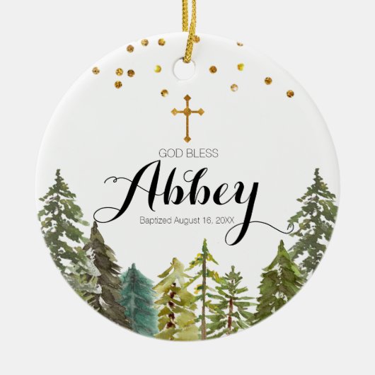 Weihnachten Pine Trees Taufe Ornament Gott segne (Vorne)