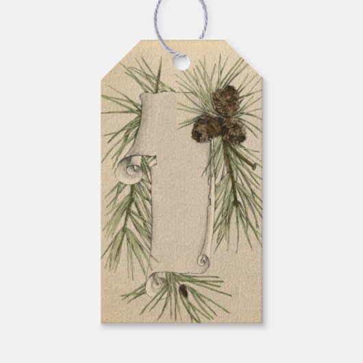 Weihnachten Pinecone und Scroll Holiday Geschenkanhänger (Vorderseite)