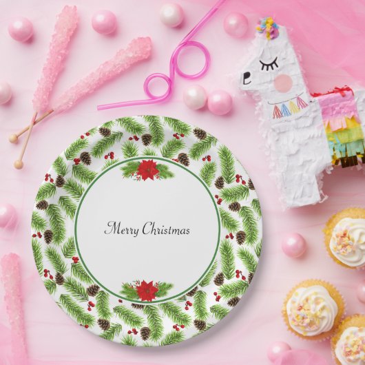 Weihnachten Pinecones & Rote Berries Pappteller (Party)