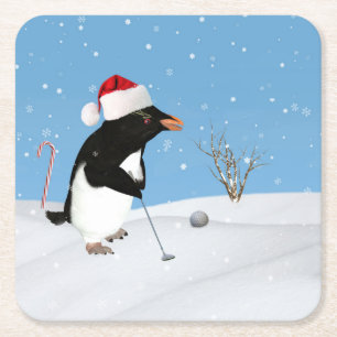 Weihnachten, Pinguin, der Golf spielt Rechteckiger Pappuntersetzer