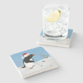 Weihnachten, Pinguin, der Golf spielt Steinuntersetzer (Seitenansicht)