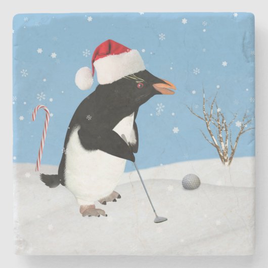 Weihnachten, Pinguin, der Golf spielt Steinuntersetzer (Vorderseite)