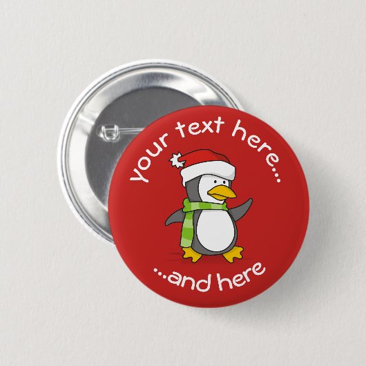 Weihnachten Pinguin sitzend mit Schneebälle Button (Vorne & Hinten)