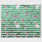 Weihnachten Pinguin Snowman Green Glitzer Streifen Geschenkpapier (Flach)