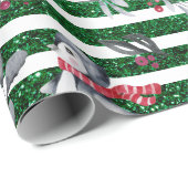Weihnachten Pinguin Snowman Green Glitzer Streifen Geschenkpapier (Rolleneckpunkt)