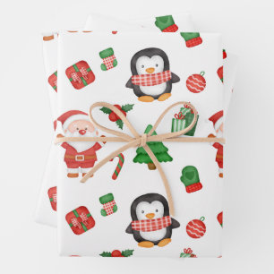 Weihnachten, Pinguin und Dekorationen Geschenkpapier Set