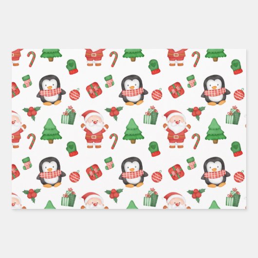 Weihnachten, Pinguin und Dekorationen Geschenkpapier Set (Vorderseite)