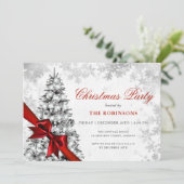 Weihnachten Pinienbäume, Silber und Rot Einladung (Stehend Vorderseite)