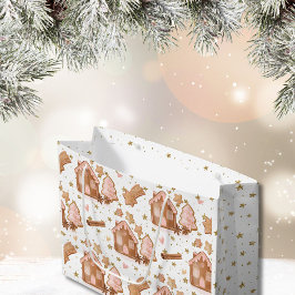 Weihnachten Pink Brown Gingerbrei Houses Gold Star Große Geschenktüte