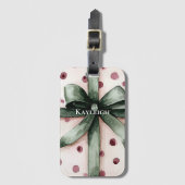 Weihnachten Pink Dots Grüne Schleife & Bow Gepäckanhänger (Vorderseite Vertikal)