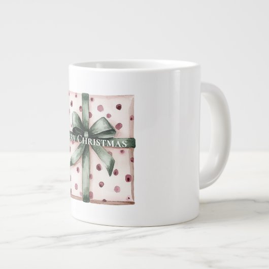 Weihnachten Pink Dots Grüne Schleife & Bow Jumbo-Tasse (Vorderseite Rechts)