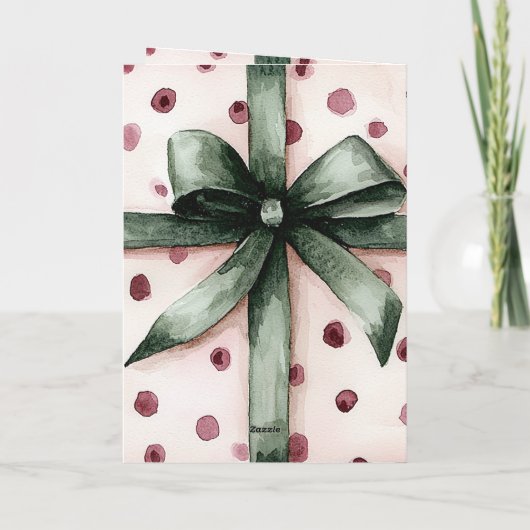 Weihnachten Pink Dots Grüne Schleife & Bow Karte (Rückseite)