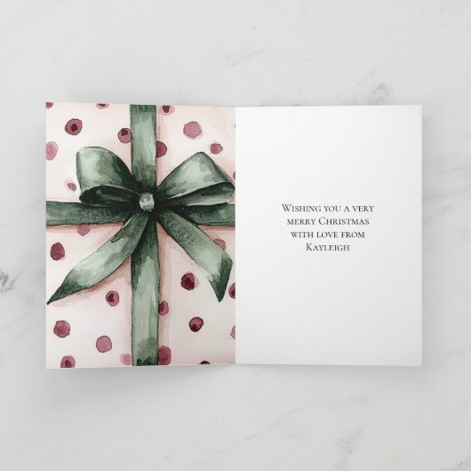 Weihnachten Pink Dots Grüne Schleife & Bow Karte (Innenseite)