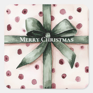 Weihnachten Pink Dots Grüne Schleife & Bow Quadratischer Aufkleber