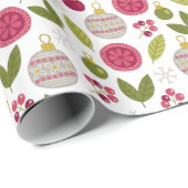 Weihnachten Pink Green Bauble Muster Geschenkpapier (Rolleneckpunkt)