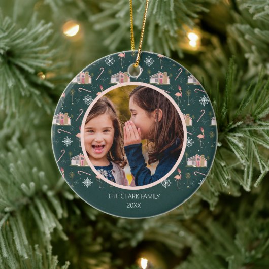 Weihnachten - Pink House Palm Tree Foto Keramik Ornament (Baum)