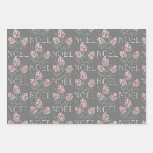 WEIHNACHTEN Pink Pine Cone Muster Weiß & Grau Geschenkpapier Set (Vorderseite 3)