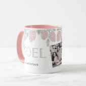 WEIHNACHTEN Pink Pine Cone Weißes Foto Tasse (Vorderseite Links)