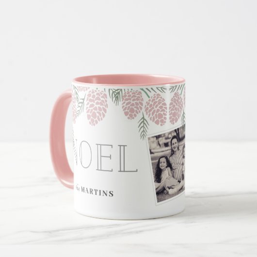 WEIHNACHTEN Pink Pine Cone Weißes Foto Tasse (Vorderseite Links)