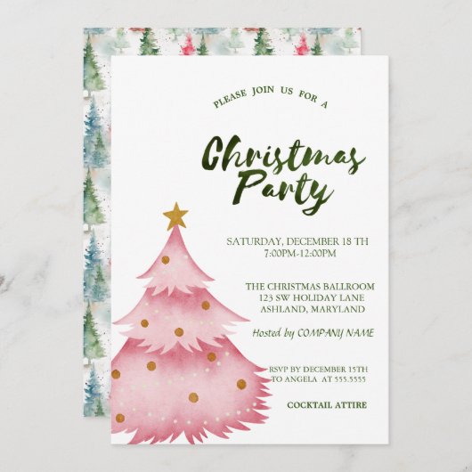 Weihnachten Pink Pine Tree Weihnachtsunternehmen P Einladung (Vorne/Hinten)