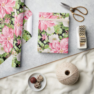 Weihnachten Pink Poinsettie Florale Feiertage Geschenkpapier