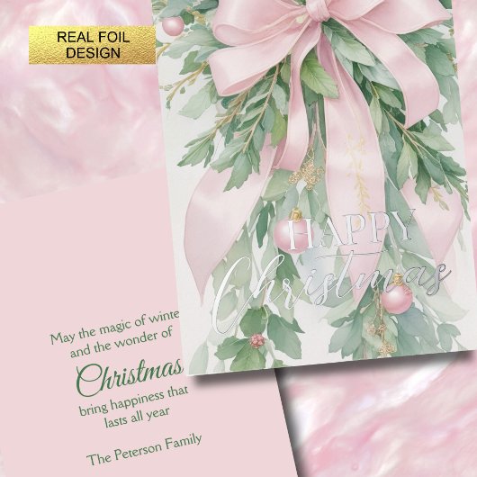 Weihnachten Pink Satin Ribbon Holly Greenery