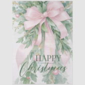 Weihnachten Pink Satin Ribbon Holly Greenery Seidenpapier (Vorderseite)