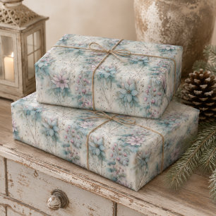 Weihnachten Pink und Blau Poinsettia Floral Geschenkpapier Set