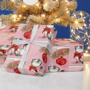Weihnachten Pink Vintage Retro Kätzchen Geschenk Geschenkpapier