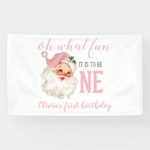 Weihnachten Pinker Santa Erster Geburtstag Banner