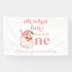 Weihnachten Pinker Santa Erster Geburtstag Banner
