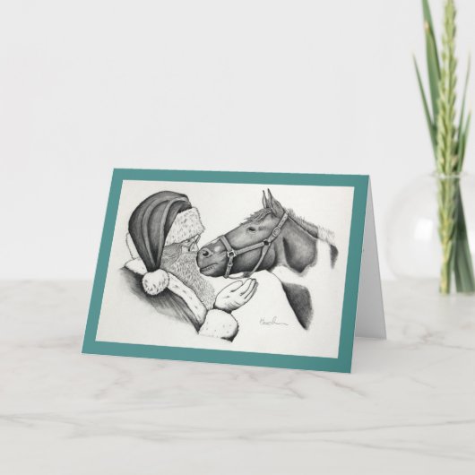 Weihnachten Pinto Paint Horn und Santa (Vorderseite)