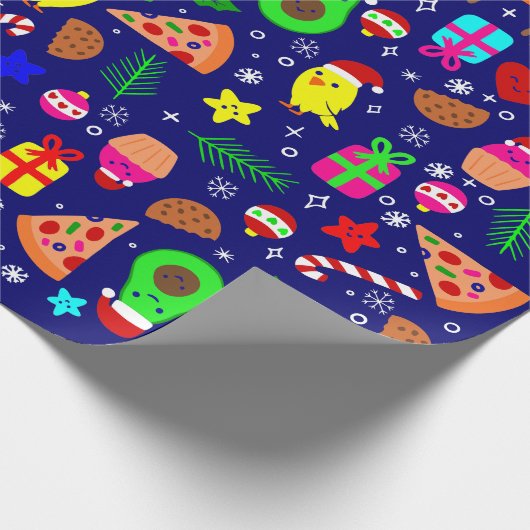 Weihnachten Pizza Cick Vogel Avocado Blau Geschenkpapier (Ecke)
