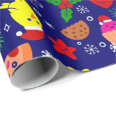 Weihnachten Pizza Cick Vogel Avocado Blau Geschenkpapier (Rolleneckpunkt)