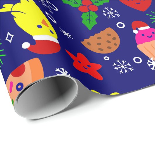 Weihnachten Pizza Cick Vogel Avocado Blau Geschenkpapier (Rolleneckpunkt)